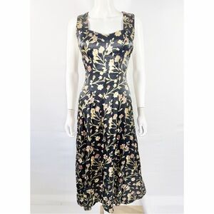All That Jazz Black Floral Satin Midi Dress Size 4 Formal Evening Wedding